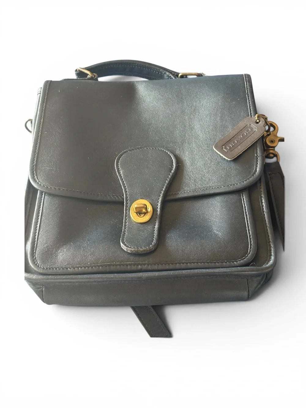 Vintage Coach two way bag Navy leather with brass hard wear made around 1970 - Picture 3 of 16